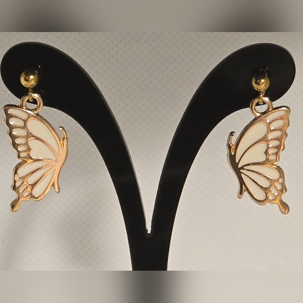 White butterfly earrings